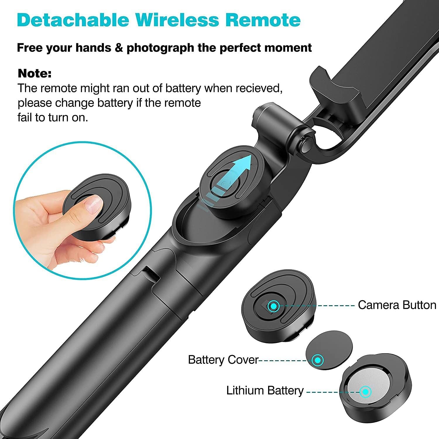 Tripod Stand Selfie Stick, Extendable Bluetooth Selfie Stick with Wireless Remote Compatible with iPhone XR/XS/X/8/Plus/7/Plus/SE/6S/6/Plus, Galaxy S9/S8/S7/S6, Android, More, Black EasyOptionXY LLC