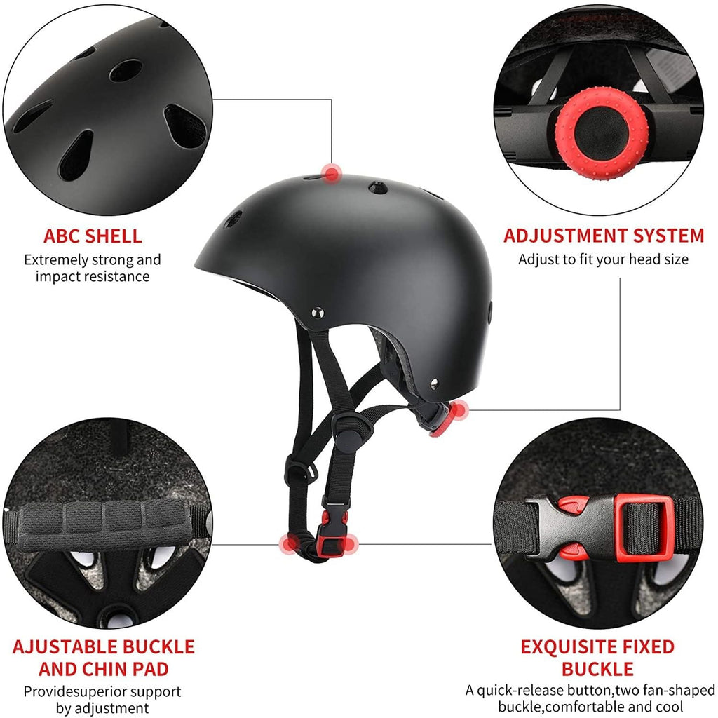 Kids Bike Helmet Set, Adjustable Helmet Elbow Wrist Guards for 3~10yrs Girls Boys, Protective Gear Set for Roller Skates Cycling Bike Rollerblading Scooter, Black EasyOptionXY LLC
