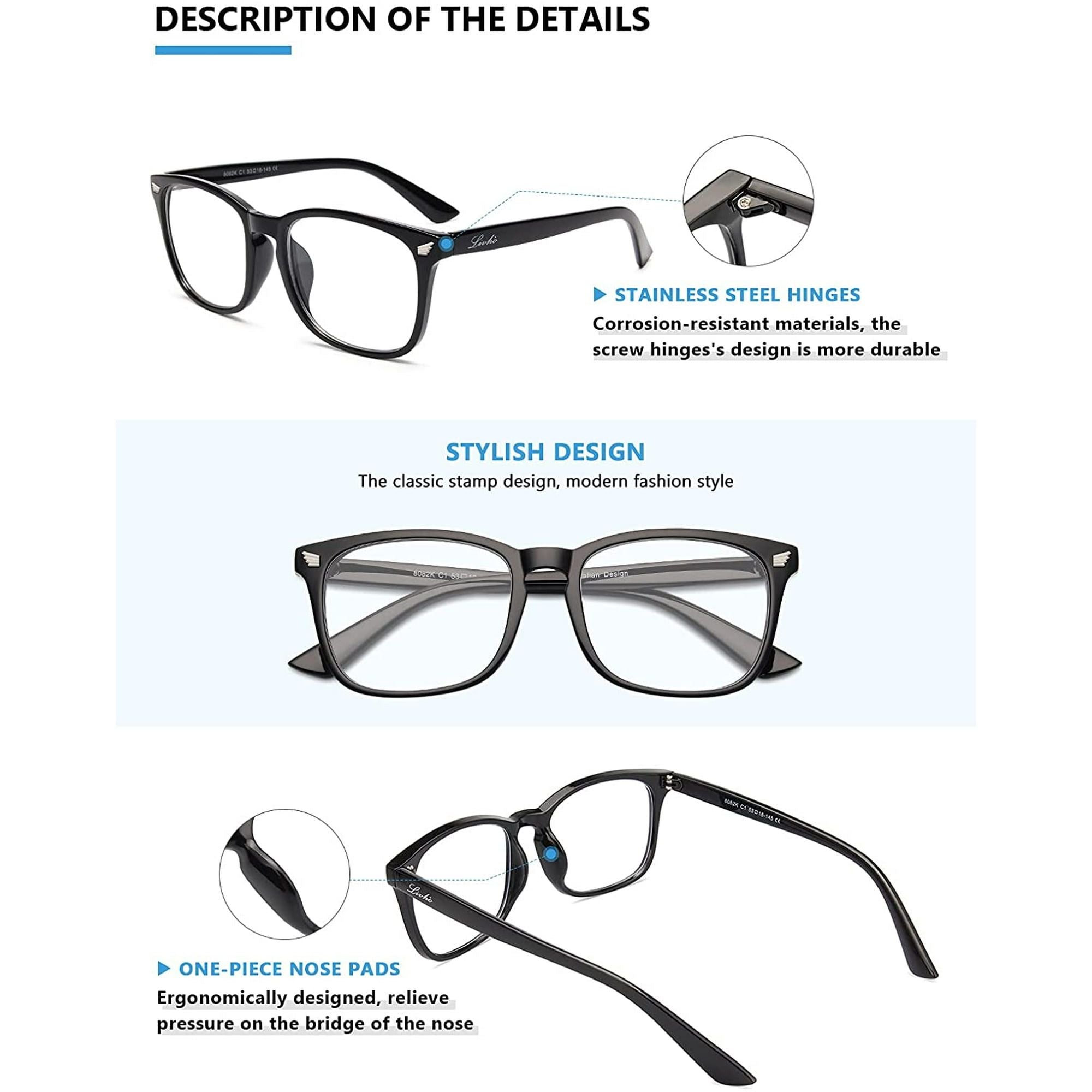 Blue Light Blocking Glasses, Computer Gaming Glasses for Women Men, Anti Eyestrain & UV Glasses, Black EasyOptionXY LLC