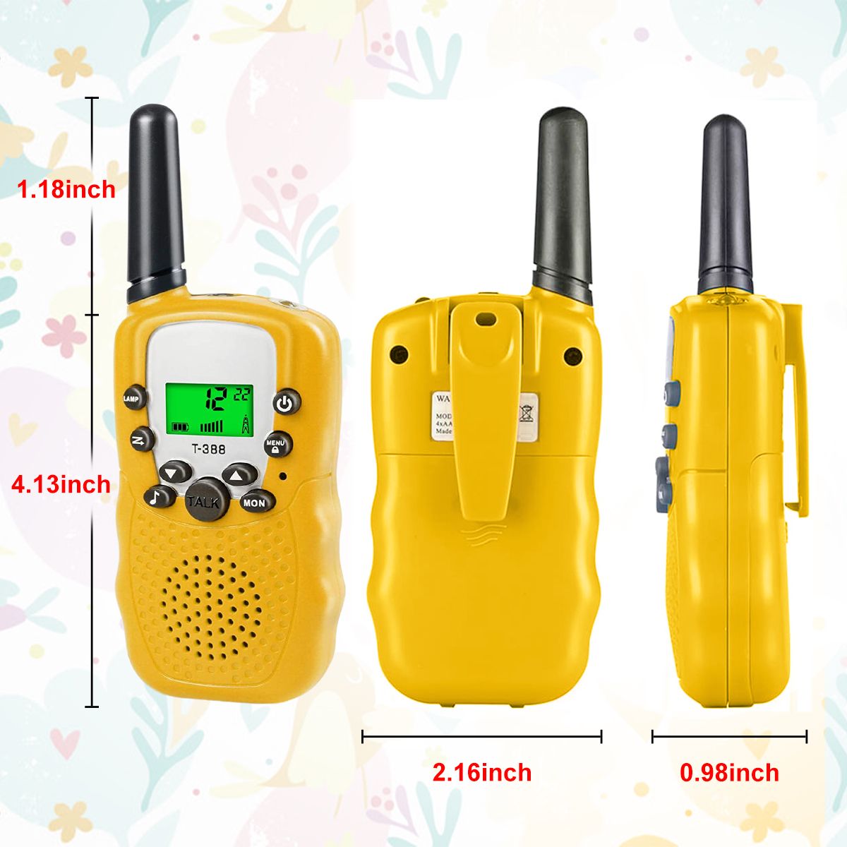 Walkie Talkie for Kids, 3 Miles Range Walky Talky Toys Stocking Stuffers Gifts for 3-12 Year Old Girls Boys Outdoor Adventures, 2 Pack, Yellow EasyOptionXY LLC