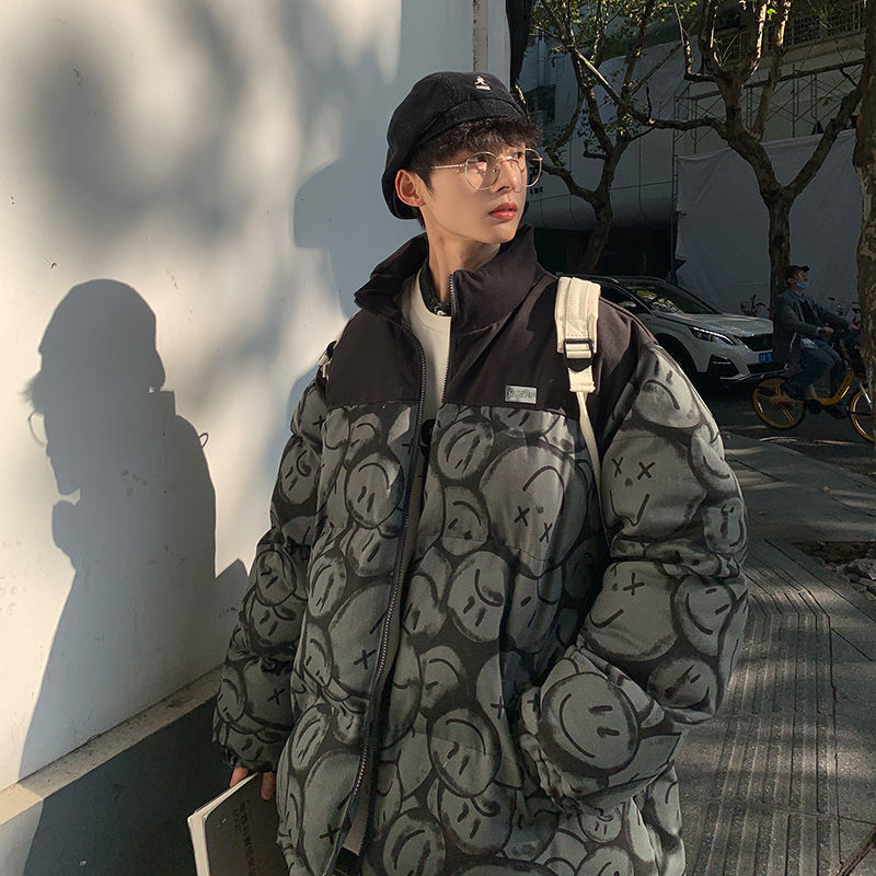 Face Print Standing Collar Cotton Jacket Man