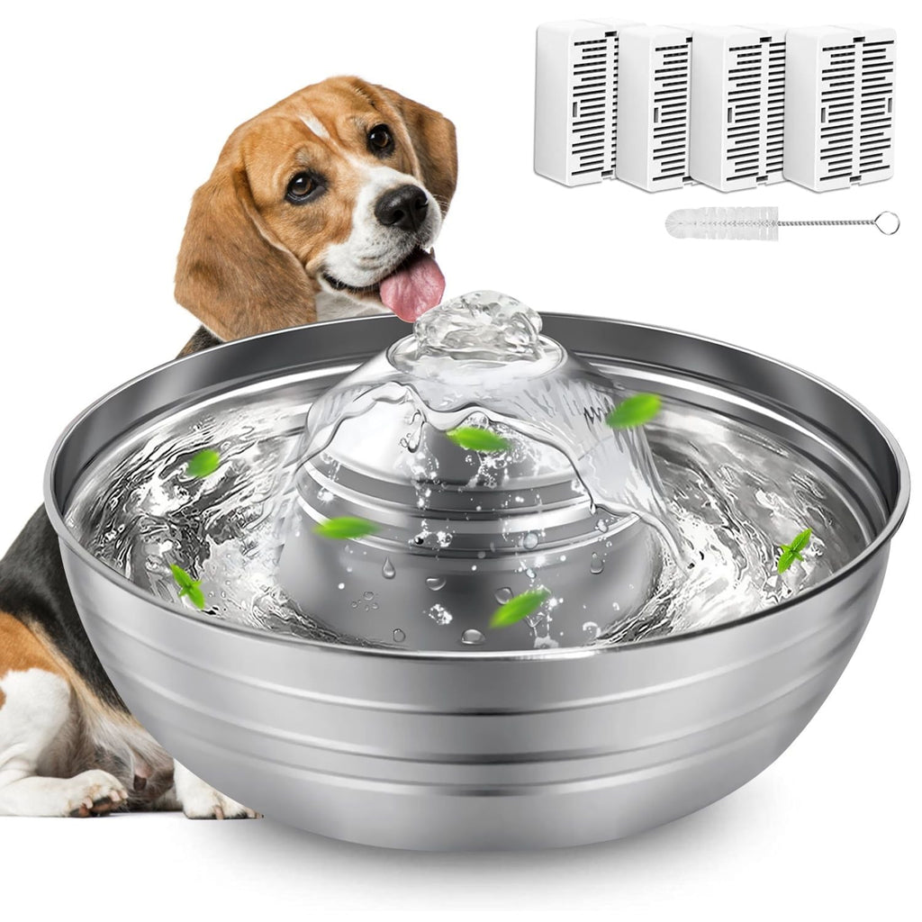 Cat Water Fountain, 2L/67oz Stainless Steel Pet Water Fountain, Quiet Cat Water Bowl for Cats and Small Dogs (Silver) EasyOptionXY LLC