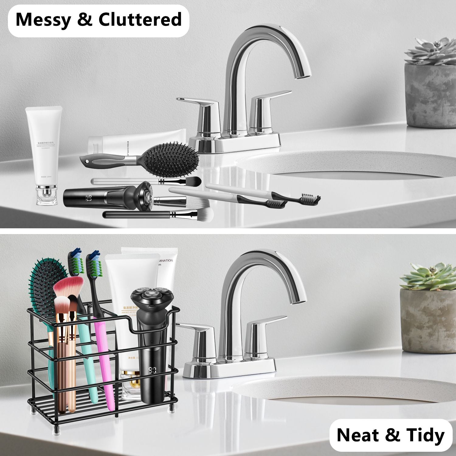 Toothbrush Holder for Bathroom, Stainless Steel Toothpaste Holder Stand with 5 Slots, Tooth Brush Organizer for for Bathroom Countertop, Black EasyOptionXY LLC