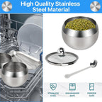 Stainless Steel Sugar Bowl, Sugar Pot with Lid and Spoon, Large Sugar Container for Home Kitchen (500 Milliliter) EasyOptionXY LLC