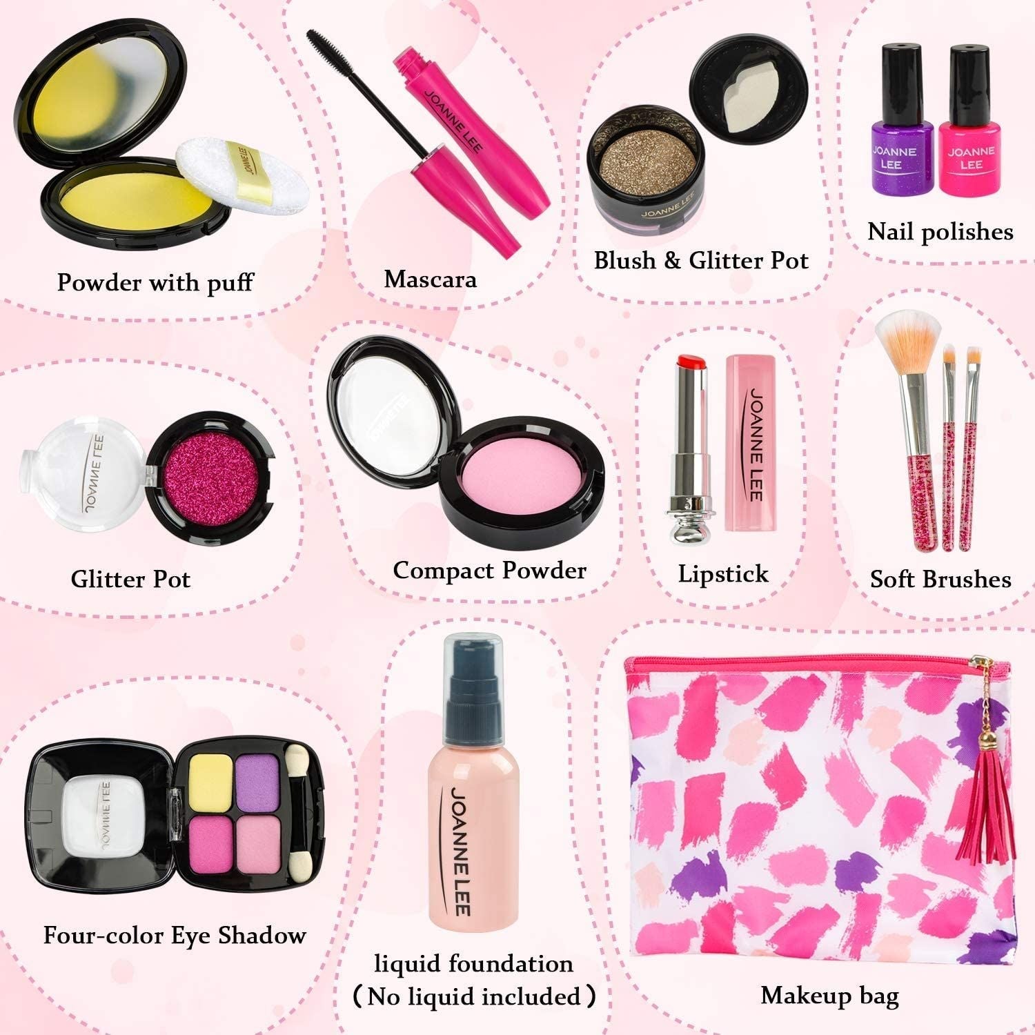 Pretend Makeup Kit for Girls, 11 Pcs Fake Makeup Set with Cosmetic Bag, Toddler Beauty Set Makeup Toy for 3, 4, 5, 6, 7, 8 Years Old Girls Birthday Gifts EasyOptionXY LLC
