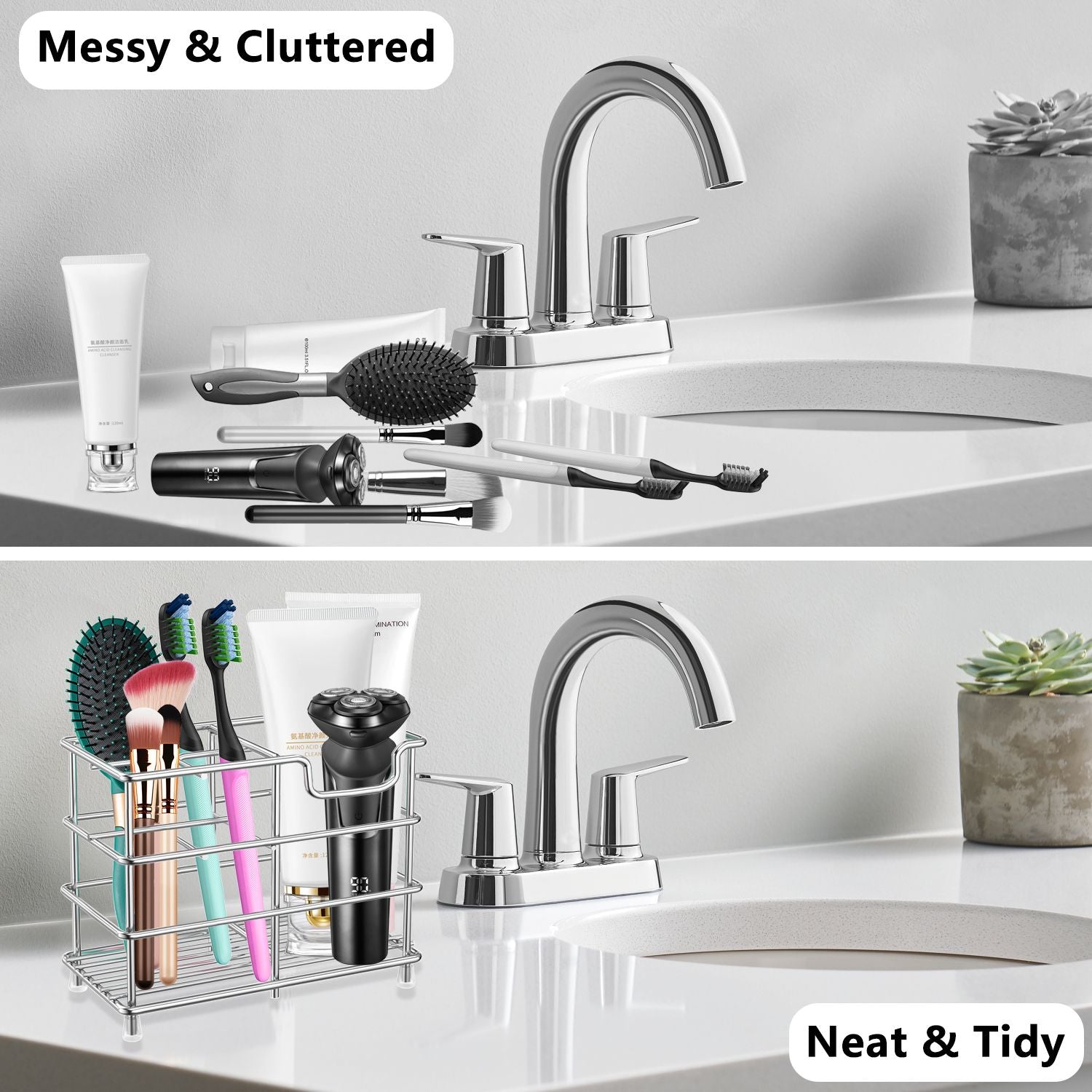 Toothbrush Holder for Bathroom, Stainless Steel Toothpaste Holder Stand with 5 Slots, Tooth Brush Organizer for for Bathroom Countertop, Silver EasyOptionXY LLC