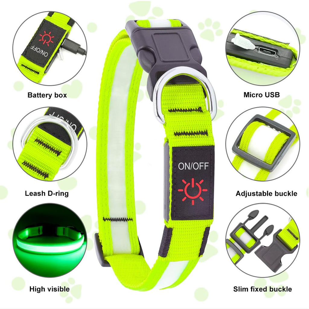 LED Dog Collar, USB Rechargeable Light Up Dog Collar, Adjustable Safety Glowing Collar for Dogs (Green, L Size) EasyOptionXY LLC