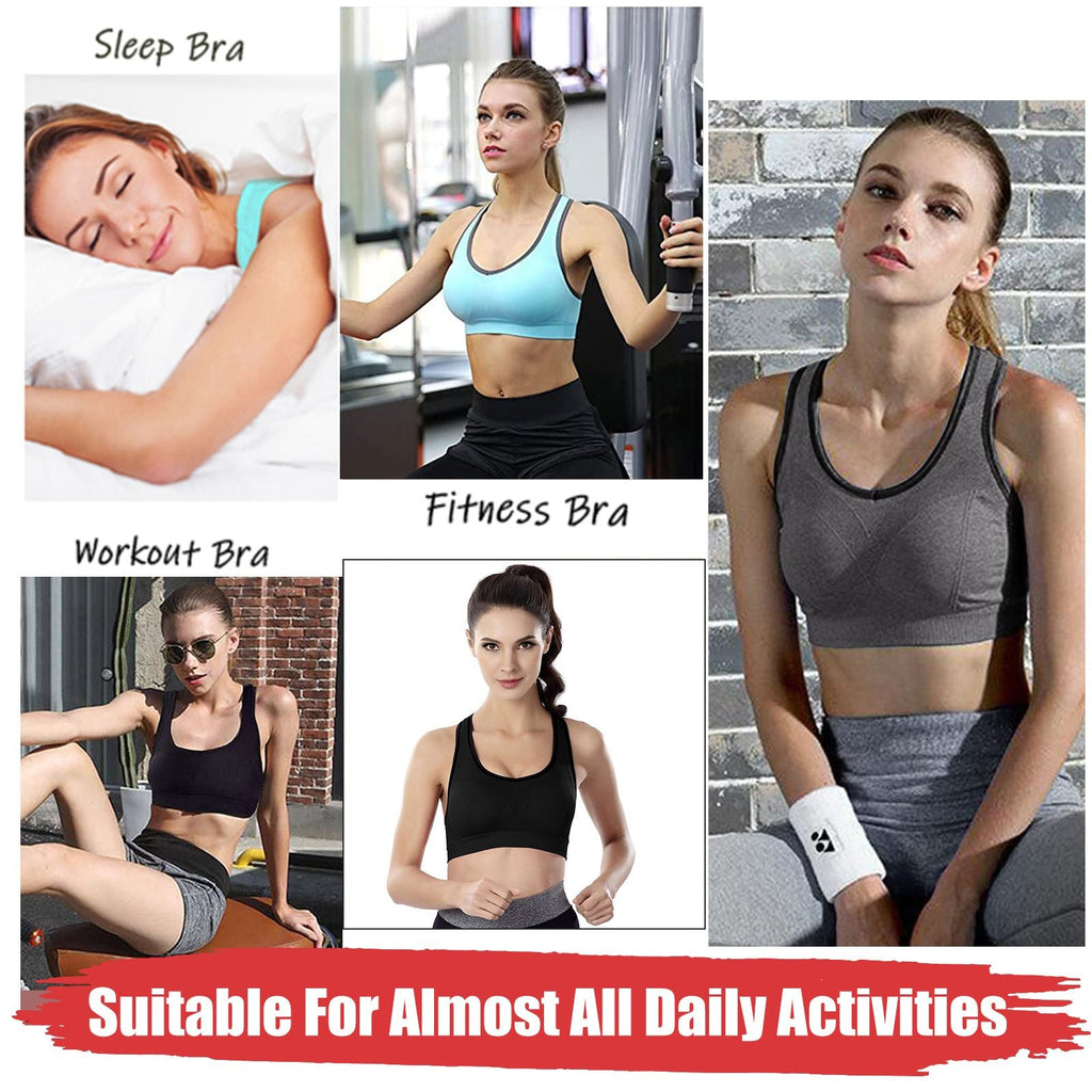 3 Pack Racerback Sports Bras for Women, Seamless High Impact Bra with Pad for Yoga Gym Fitness Workout, XL Size (Black) EasyOptionXY LLC