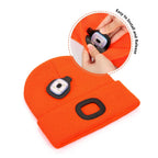 LED Beanie Hat with Light, Unisex USB Rechargeable Hands Free 4 LED Headlamp Cap, Winter Knitted Headlight, Men Gifts for Dad Husband (Orange) EasyOptionXY LLC