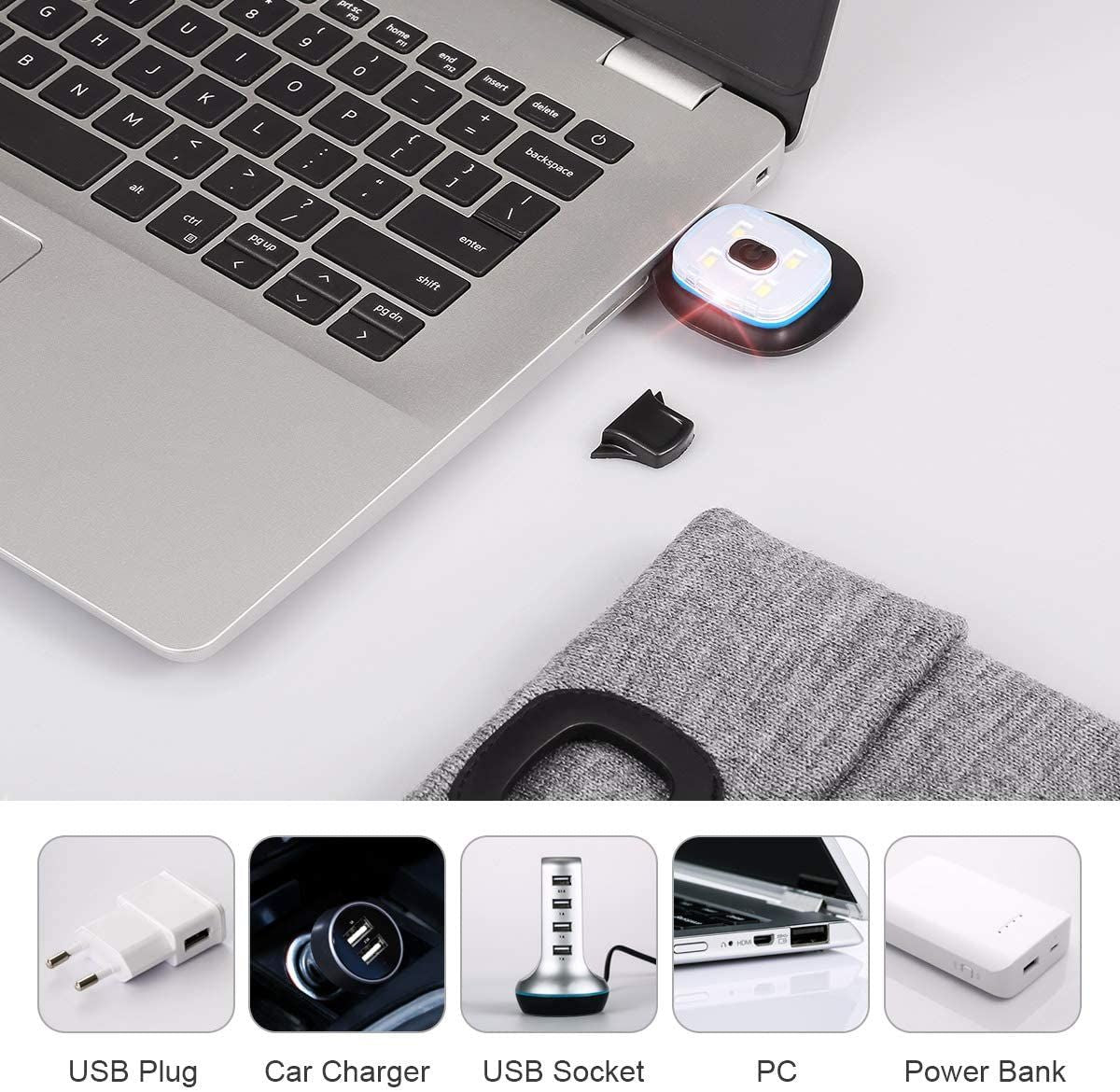 LED Beanie Hat with Light, Unisex USB Rechargeable Hands Free 4 LED Headlamp Cap, Winter Knitted Headlight, Men Gifts for Dad Husband (Gray) EasyOptionXY LLC