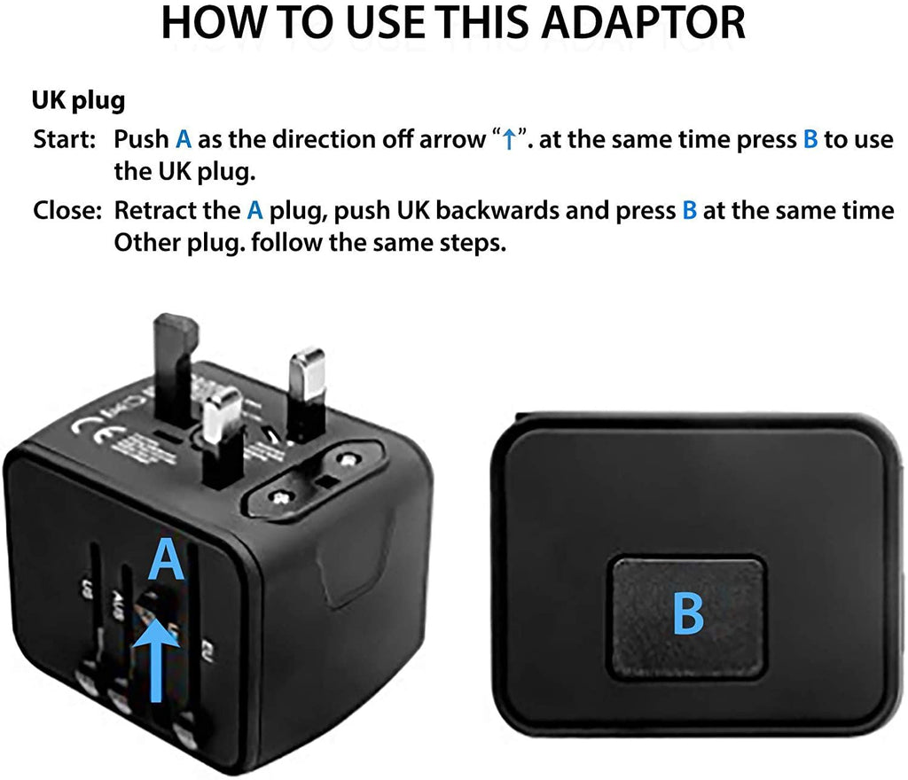 European Travel Plug Adapter, Universal International Power Adapter with 2.4A 4 USB, All in One Wall Charger for UK, EU, AU, AUS (Black) EasyOptionXY LLC