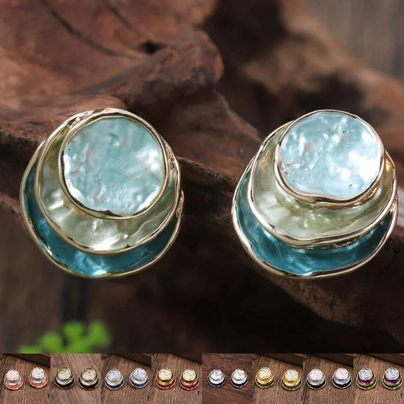 Ins Three-colored Painting Round Earrings Fashion Elegant Versatile Geometric Earrings For Women Jewelry Pi-Mart