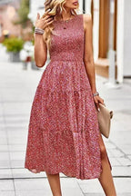 Smocked tiered midi dress