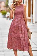 Smocked tiered midi dress