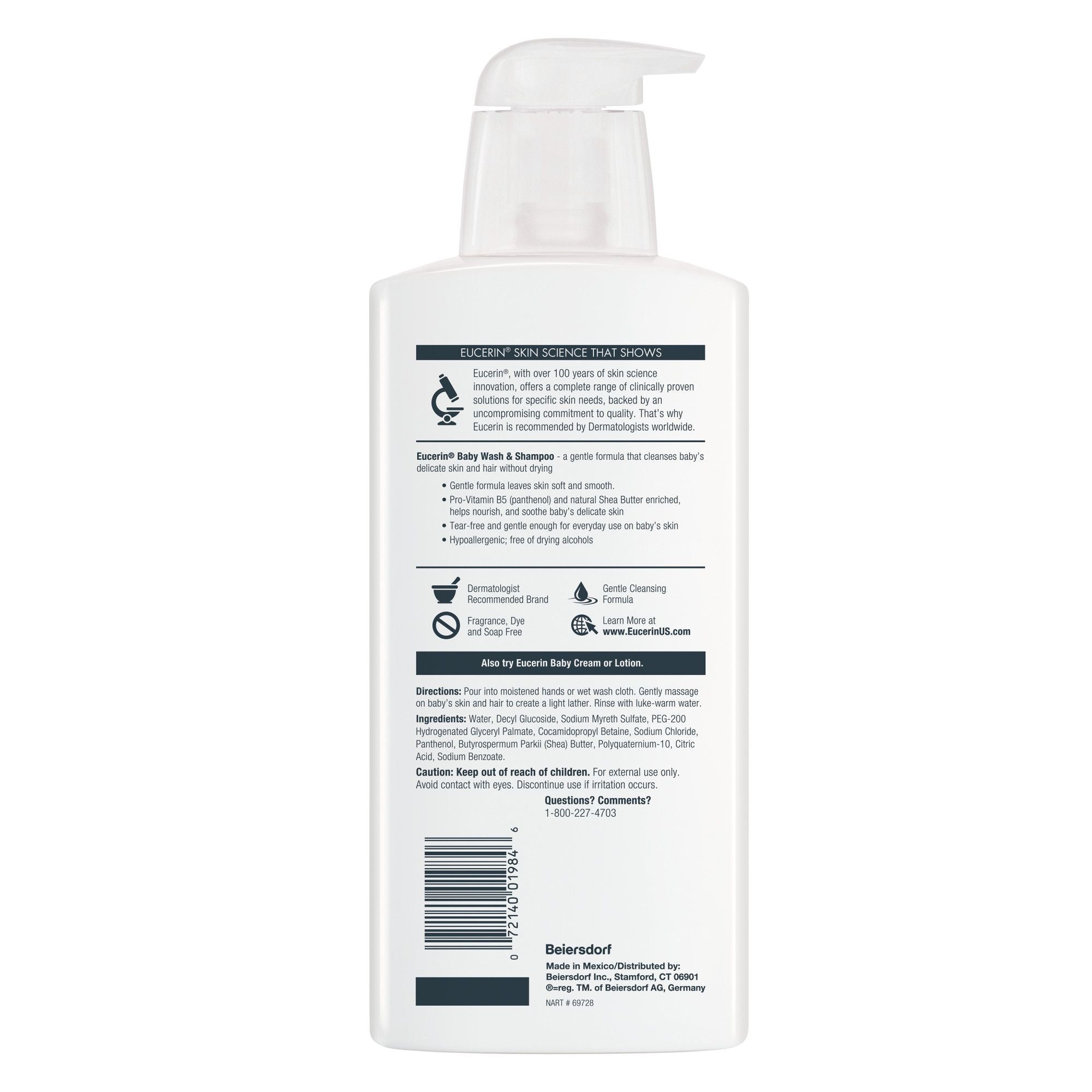 Eucerin Baby Unscented Baby Shampoo and Body Wash, Tear Free Baby Shampoo and Wash, 13.5 Fl Oz Pump Bottle EasyOptionXY LLC