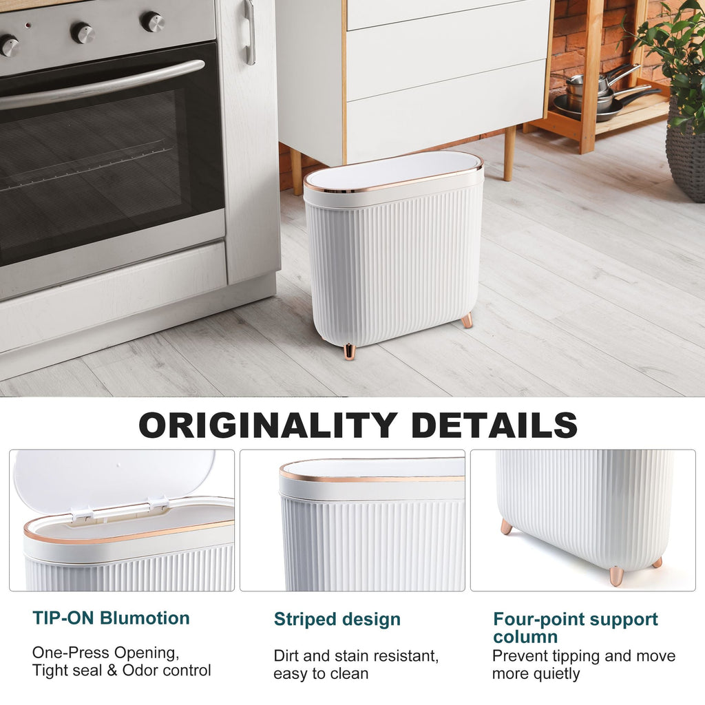 Bathroom Trash Can with Lid, 3.2 Gallon Slim Rubbish Bin Wastebasket, Rectangular Plastic Narrow Garbage Container Bin for Living Room, Kitchen, Toilet, Office(White) EasyOptionXY LLC