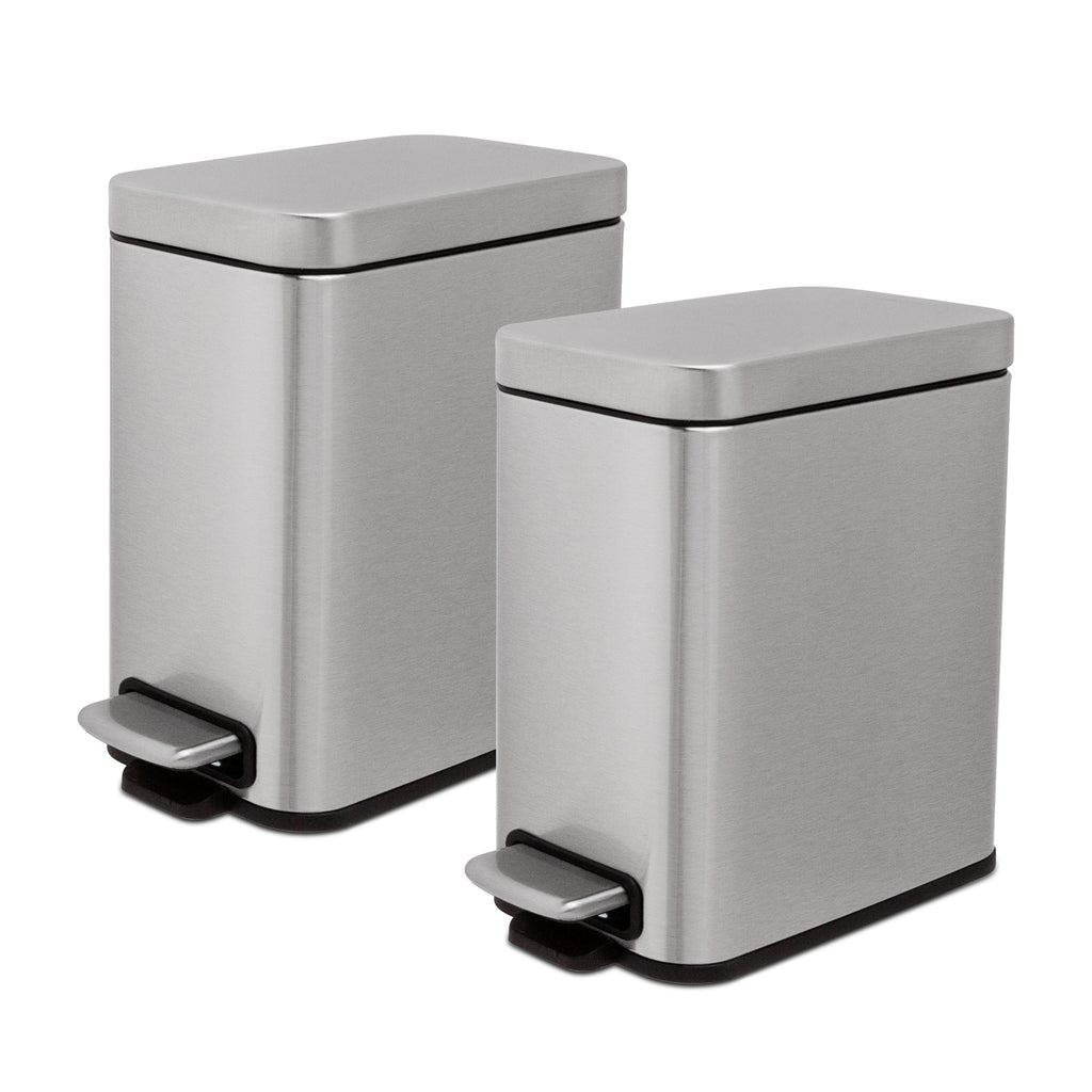 Qualiazero Trash Can, 1.3 Gallon Slim Step On Bathroom Trash Can, Stainless steel, Twin Pack EasyOptionXY LLC