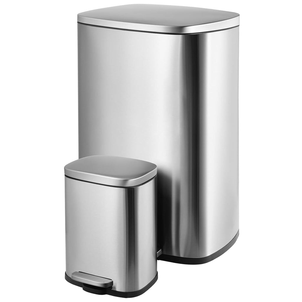 Arlopu Step Trash Can Combo Set, 13.2 Gallon & 1.3 Gallon, Stainless Steel Garbage Bin with Foot Pedal for Kitchen, Home, Office, Soft-Close Lid EasyOptionXY LLC