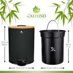 Exitoso? Bathroom Trash Can with Lid - Quiet Soft Close, Bamboo Lid, 0.8 gal (Black) EasyOptionXY LLC