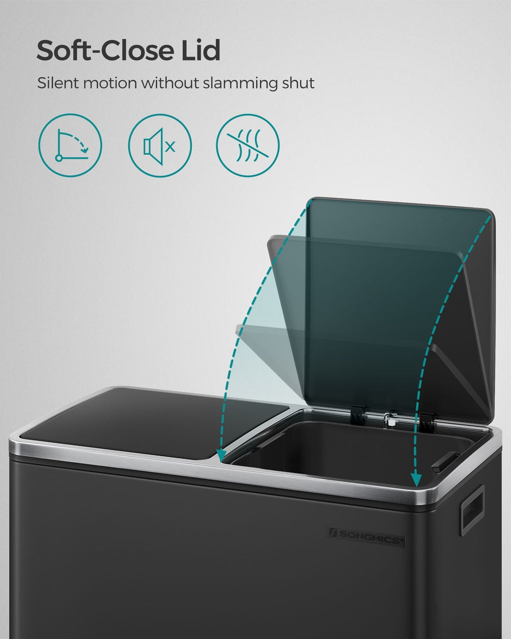 SONGMICS 16 Gallon Dual Trash Can, Rubbish Bin, Hinged Lids Airtight, Metal, Black EasyOptionXY LLC