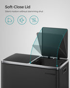 SONGMICS 16 Gallon Dual Trash Can, Rubbish Bin, Hinged Lids Airtight, Metal, Black EasyOptionXY LLC