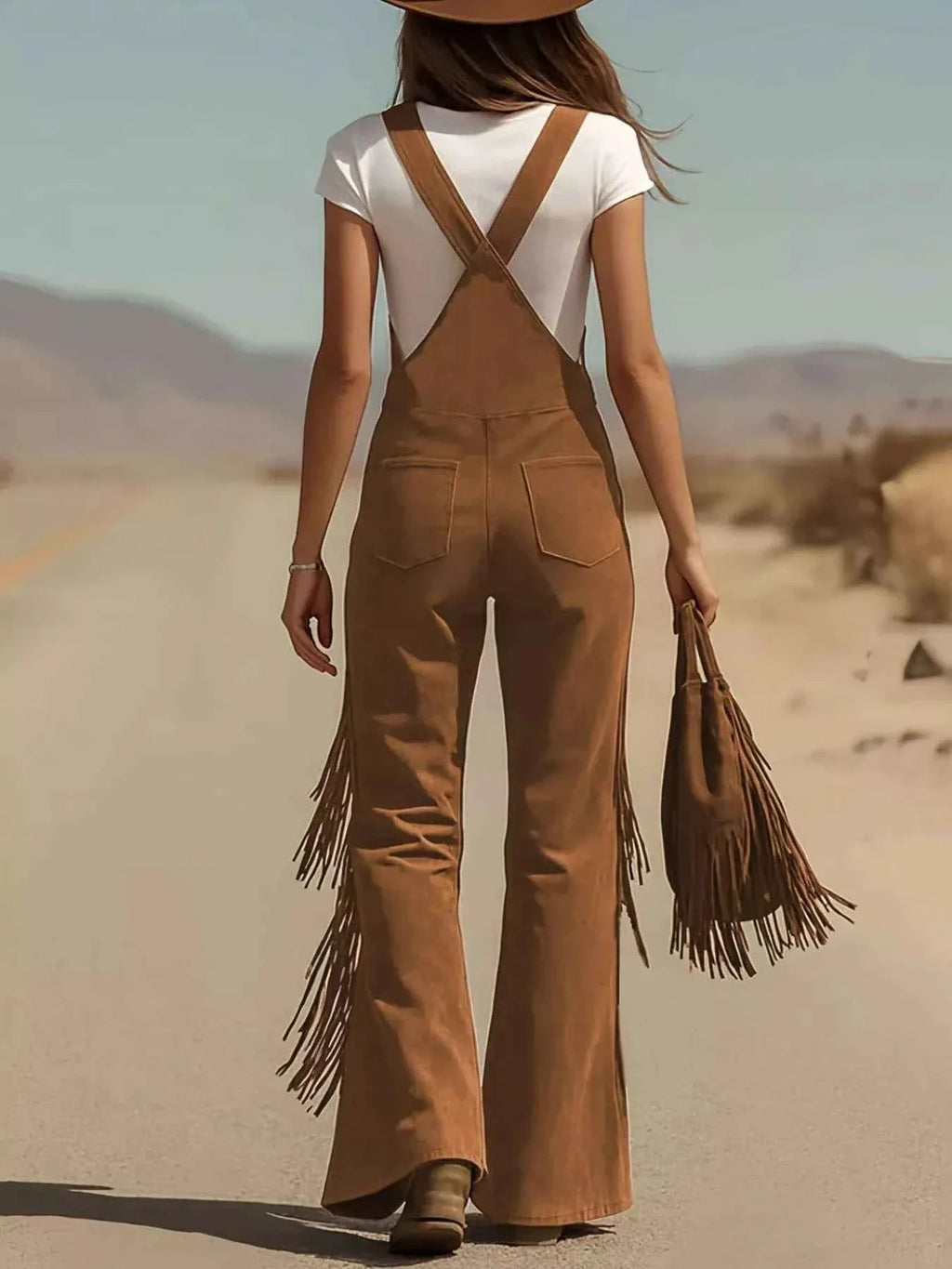 Fringe Corduroy Button Front Overalls THRIXINE