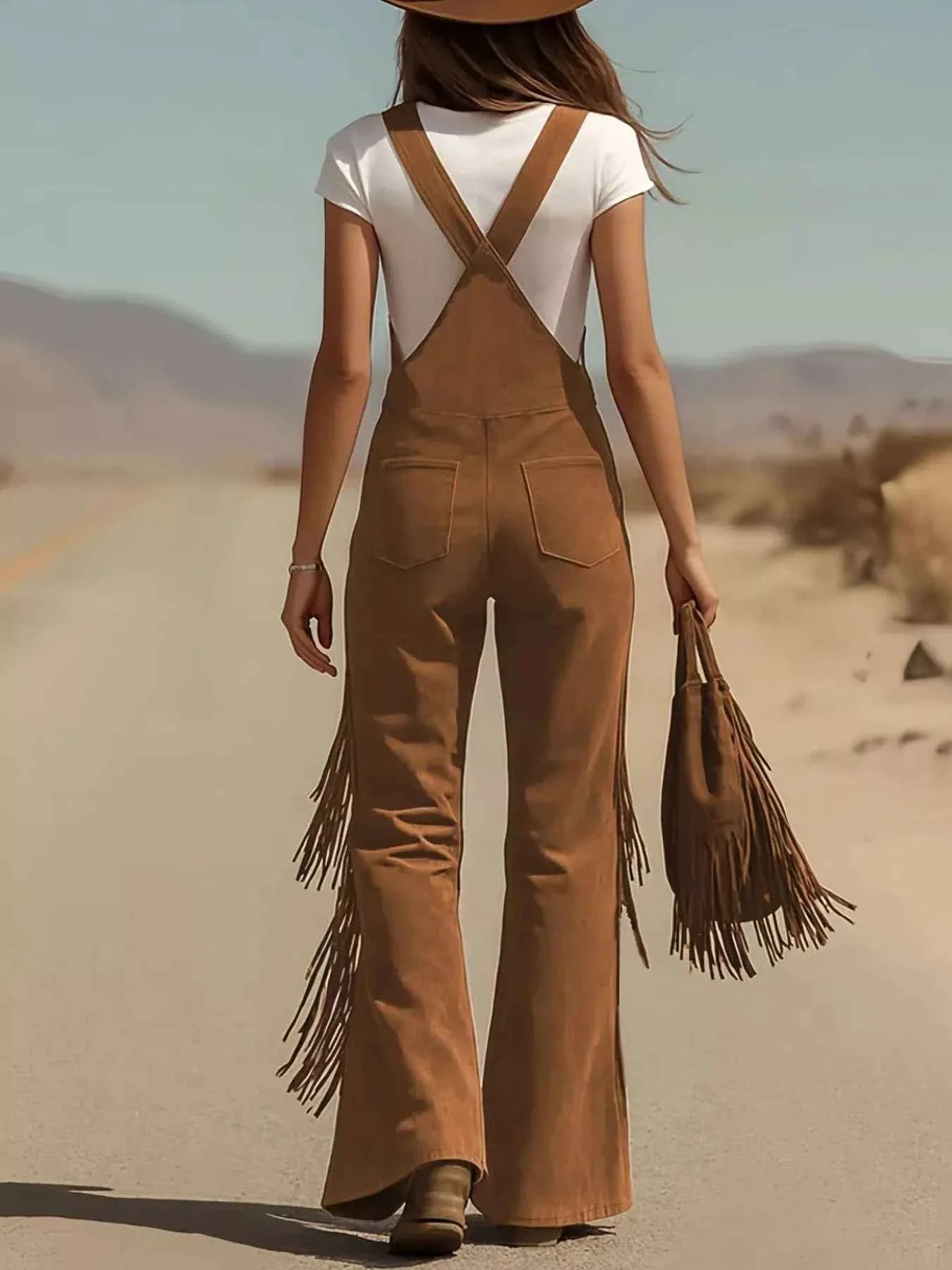 Fringe Corduroy Button Front Overalls THRIXINE