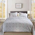 Cotton Thickened Pure White Beige Camellia Embroidery Three-piece Bed Cover Set Pi-Mart