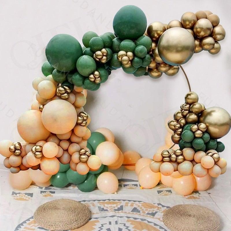 186Pcs Peach Green Metallic Latex Balloon Set For Wedding Birthday Party Decoration Baby Showers Girls Party Bridal Showers Stevvex