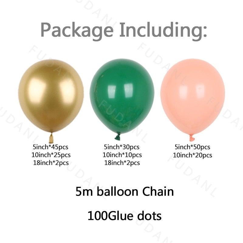 186Pcs Peach Green Metallic Latex Balloon Set For Wedding Birthday Party Decoration Baby Showers Girls Party Bridal Showers Stevvex