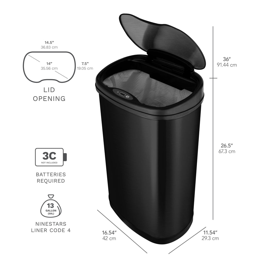 Nine Stars 13.2 Gallon Trash Can, Motion Sensor Kitchen Trash Can, Black Stainless Steel EasyOptionXY LLC