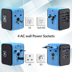 European Travel Plug Adapter, Universal International Power Adapter with 2.4A 4 USB, All in One Wall Charger for UK, EU, AU, AUS (Blue) EasyOptionXY LLC