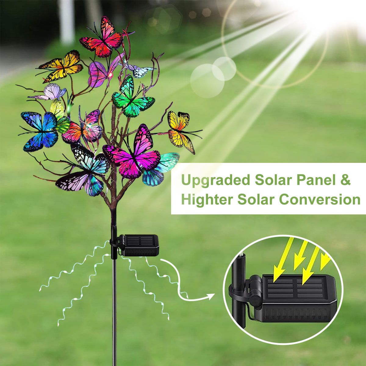 Solar Butterfly Lights, 2 Pack Outdoor Solar Garden Stake Lights, Decorative Pathway Lights with 14 Butterflies for Patio Yard Decor EasyOptionXY LLC