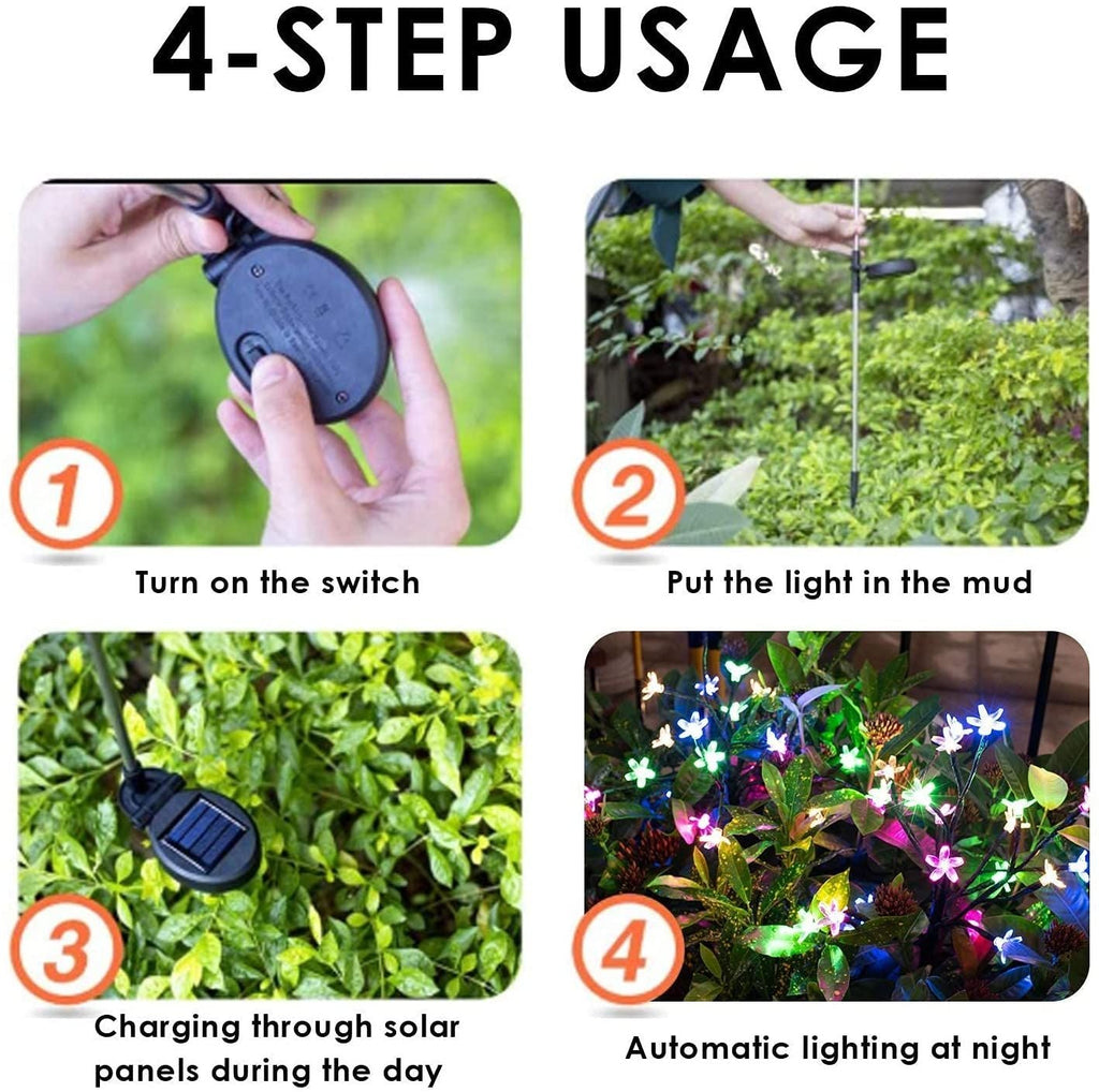 2 Pack Solar Grden Lights, Outdoor Solar Cherry Blossom Lights, Decorative 20 LED Fairy Lights for Pathway Patio Yard Deck Decoration
