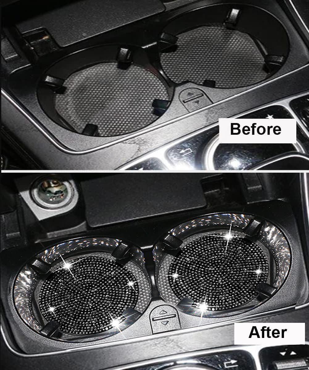 Car Cup Holder Coaster, 4 Pack 2.75 inch Bling Cup Holder, Crystal Car Cup Mat, Universal Vehicle Interior Accessories for Women (Black) EasyOptionXY LLC