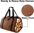 Firewood Carrier, Canvas Log Tote Bag with Strap and Handles, Wood Carrying Bag Fireplace Log Carrier for Indoors Camping Christmas Gift EasyOptionXY LLC