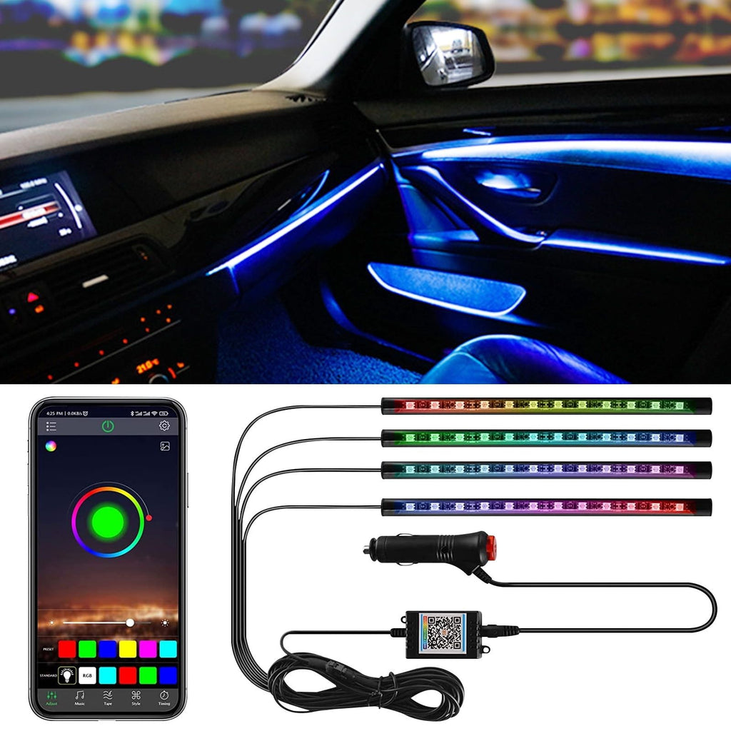 Multi-Color Strip Lights with App Control, Smart Interior 48 LED Car Lights with Music Mode, Under Dash Interior Lights for Cars, SUVs, DC 12V, 4 Pcs EasyOptionXY LLC