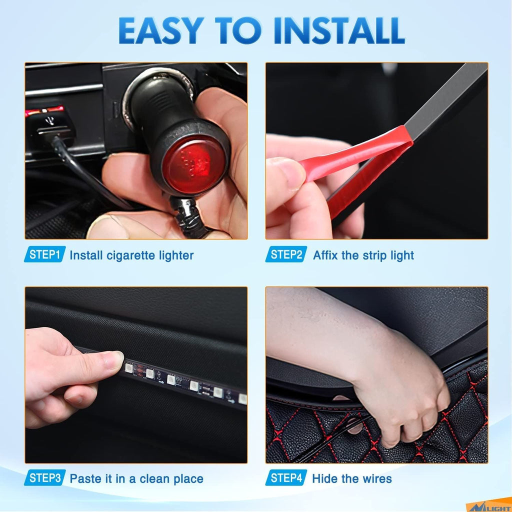 Multi-Color Strip Lights with App Control, Smart Interior 48 LED Car Lights with Music Mode, Under Dash Interior Lights for Cars, SUVs, DC 12V, 4 Pcs EasyOptionXY LLC