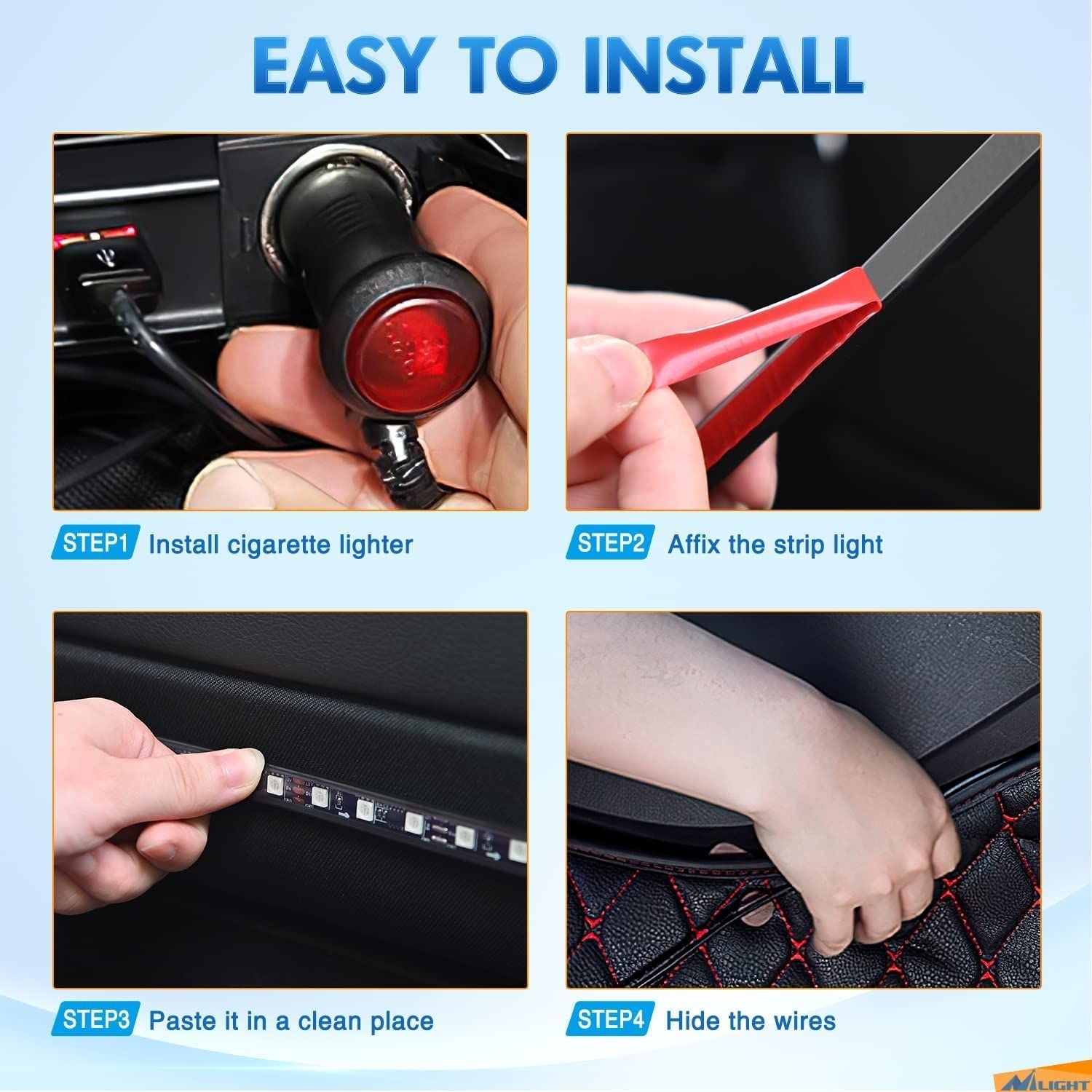 Multi-Color Strip Lights with App Control, Smart Interior 48 LED Car Lights with Music Mode, Under Dash Interior Lights for Cars, SUVs, DC 12V, 4 Pcs EasyOptionXY LLC