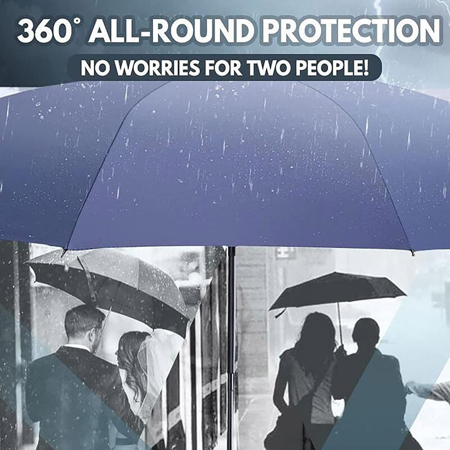 Automatic Folding Umbrella with LED Flashlight Handle, Travel Umbrella with 10 Ribs, Compact Umbrella for Kids Adults (Blue) EasyOptionXY LLC
