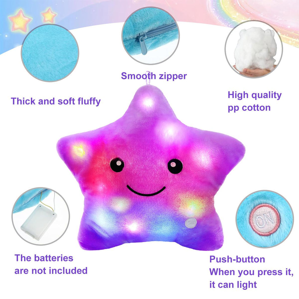 Twinkle Star Plush Pillow, LED Night Light Glowing Cushions, Creative Stuffed Toys Birthday Christmas Gifts for Kids Toddlers, Purple EasyOptionXY LLC