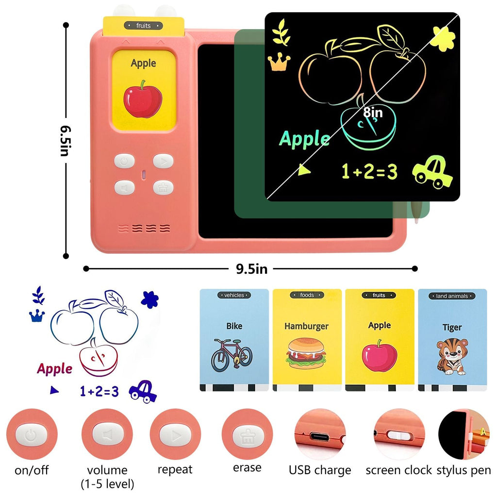 Toddler Doodle Board, LCD Writing Tablet with 112 Learning Flash Cards and 224 Words, Educational Learning Toys for Boys and Girls Birthday Gifts, Pink EasyOptionXY LLC