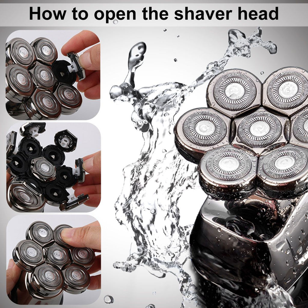 6-in-1 Electric Head Shaver, Waterproof Head Electric Razor with Rotary Design & LED Display, Rechargeable Grooming Shaver Kit for Bald Men EasyOptionXY LLC