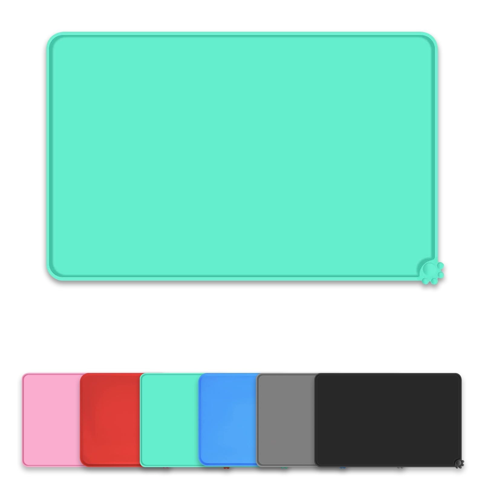 Dog Food Mat, Silicone Dog Cat Bowl Mat, Waterproof Pet Feeding Mat for Small Pet, Green (18.5" x 11.5") EasyOptionXY LLC