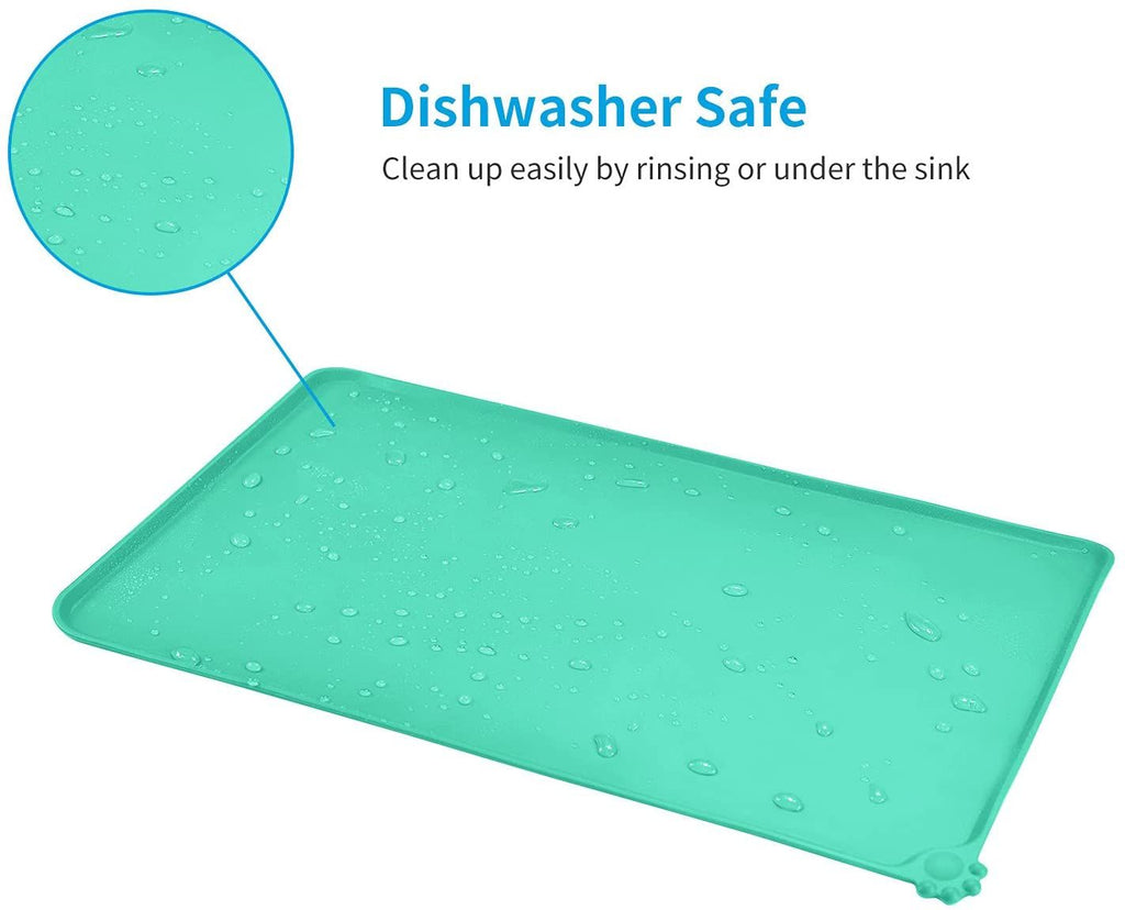 Dog Food Mat, Silicone Dog Cat Bowl Mat, Waterproof Pet Feeding Mat for Small Pet, Green (18.5" x 11.5") EasyOptionXY LLC