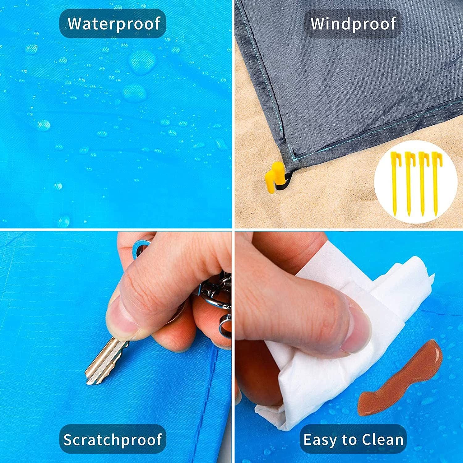 Beach Blanket, 83" x 78" Waterproof Sand Free Beach Mat for 4-7 Persons, Outdoor Picnic Blanket for Travel, Camping, Hiking (Blue) EasyOptionXY LLC