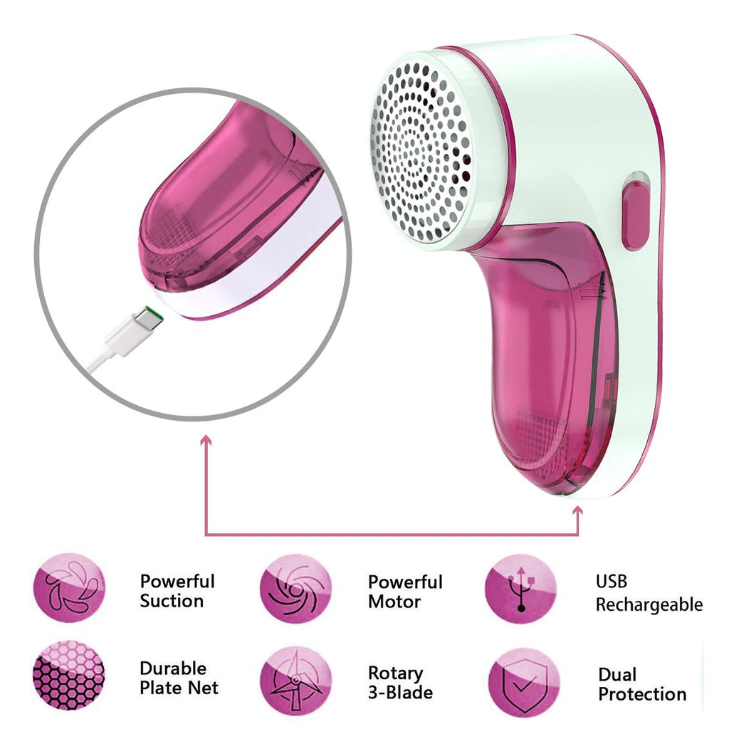 Electric Lint Remover, USB Rechargeable Fabric Shaver for Clothes, Cordless Bobble Sweater Defuzzer with 3 Blades for Fuzz, Pills, Bobbles, Red EasyOptionXY LLC
