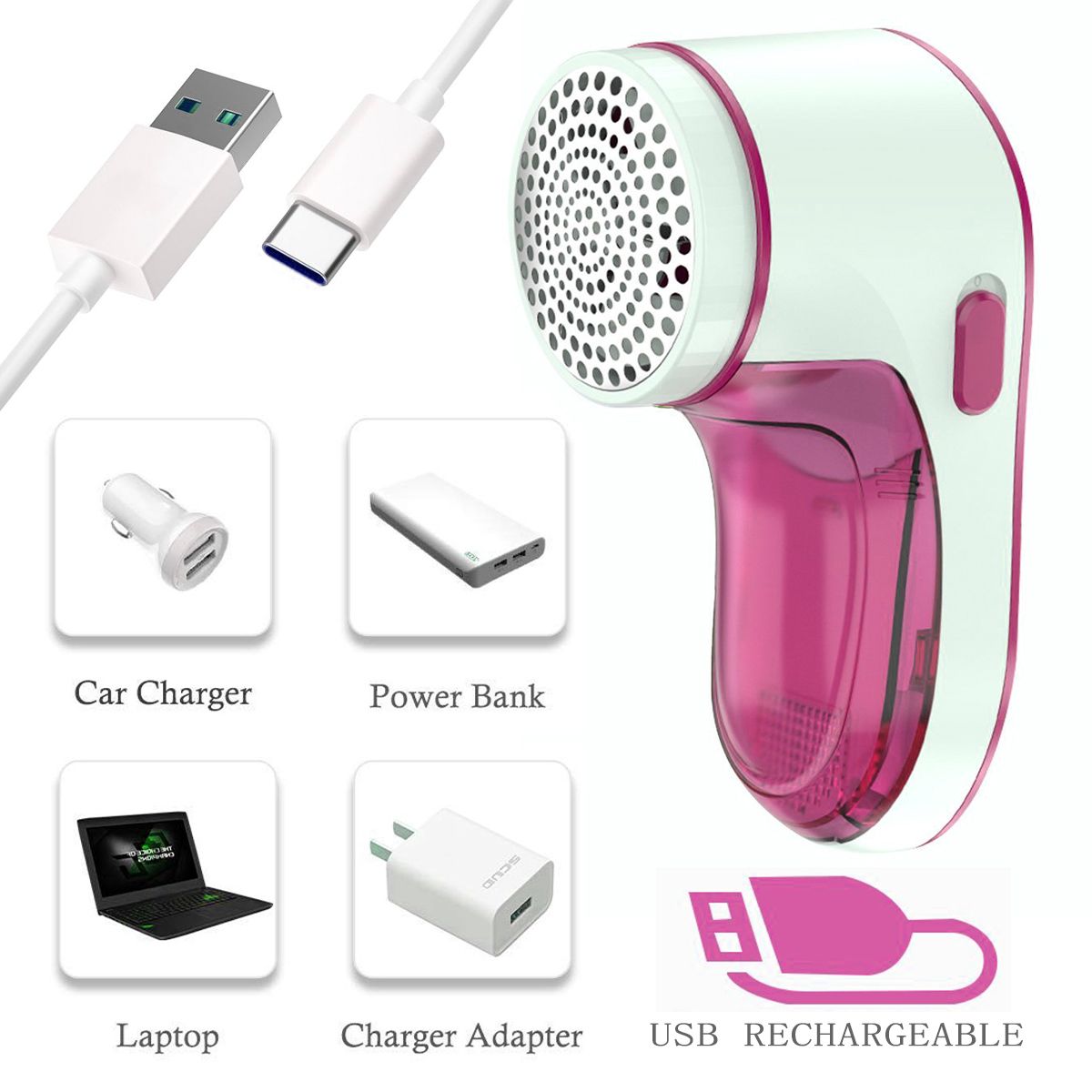 Electric Lint Remover, USB Rechargeable Fabric Shaver for Clothes, Cordless Bobble Sweater Defuzzer with 3 Blades for Fuzz, Pills, Bobbles, Red EasyOptionXY LLC