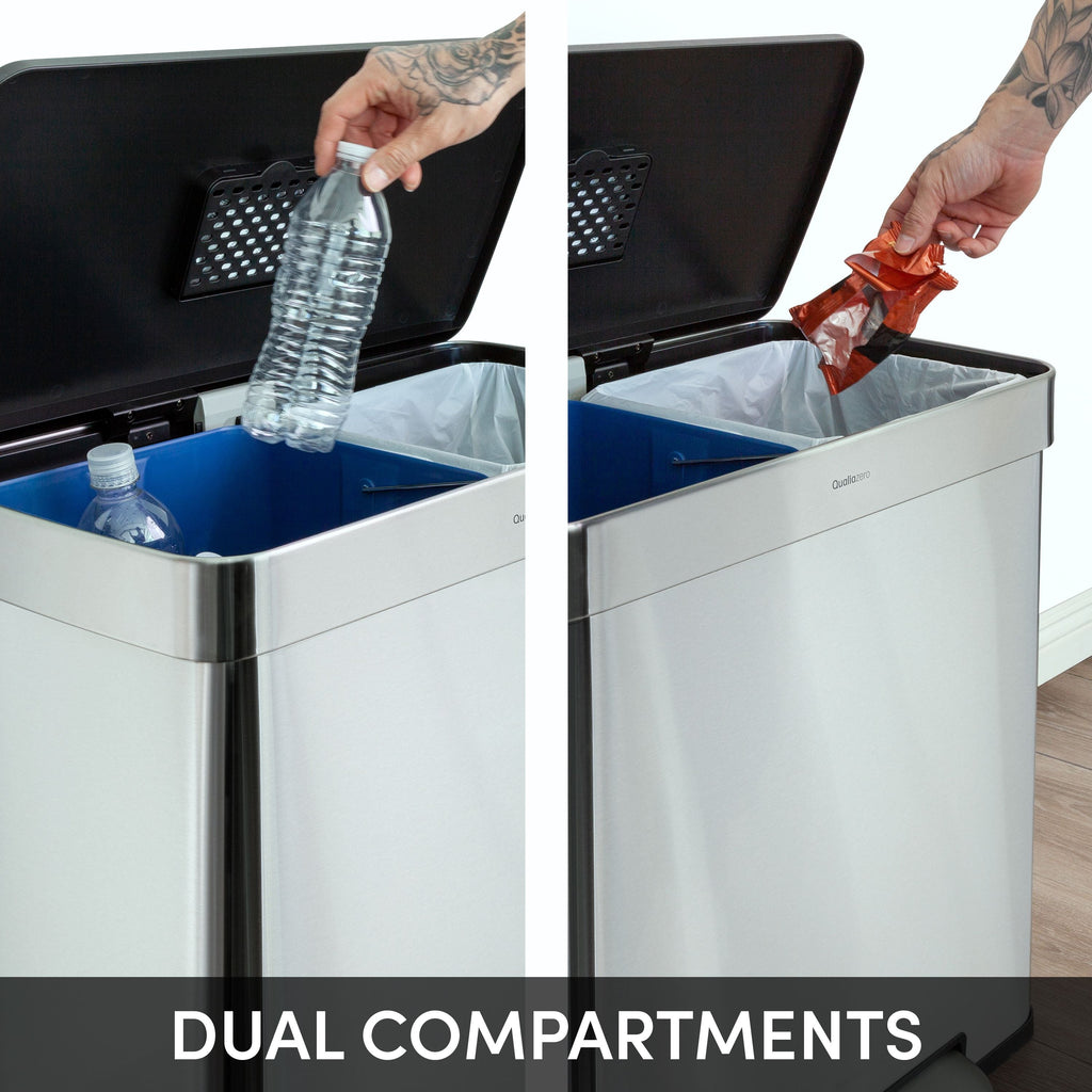 Qualiazero 16 Gallon Trash Can, 8 Gallon Dual Compartment Step On Kitchen Trash Can, Stainless Steel EasyOptionXY LLC