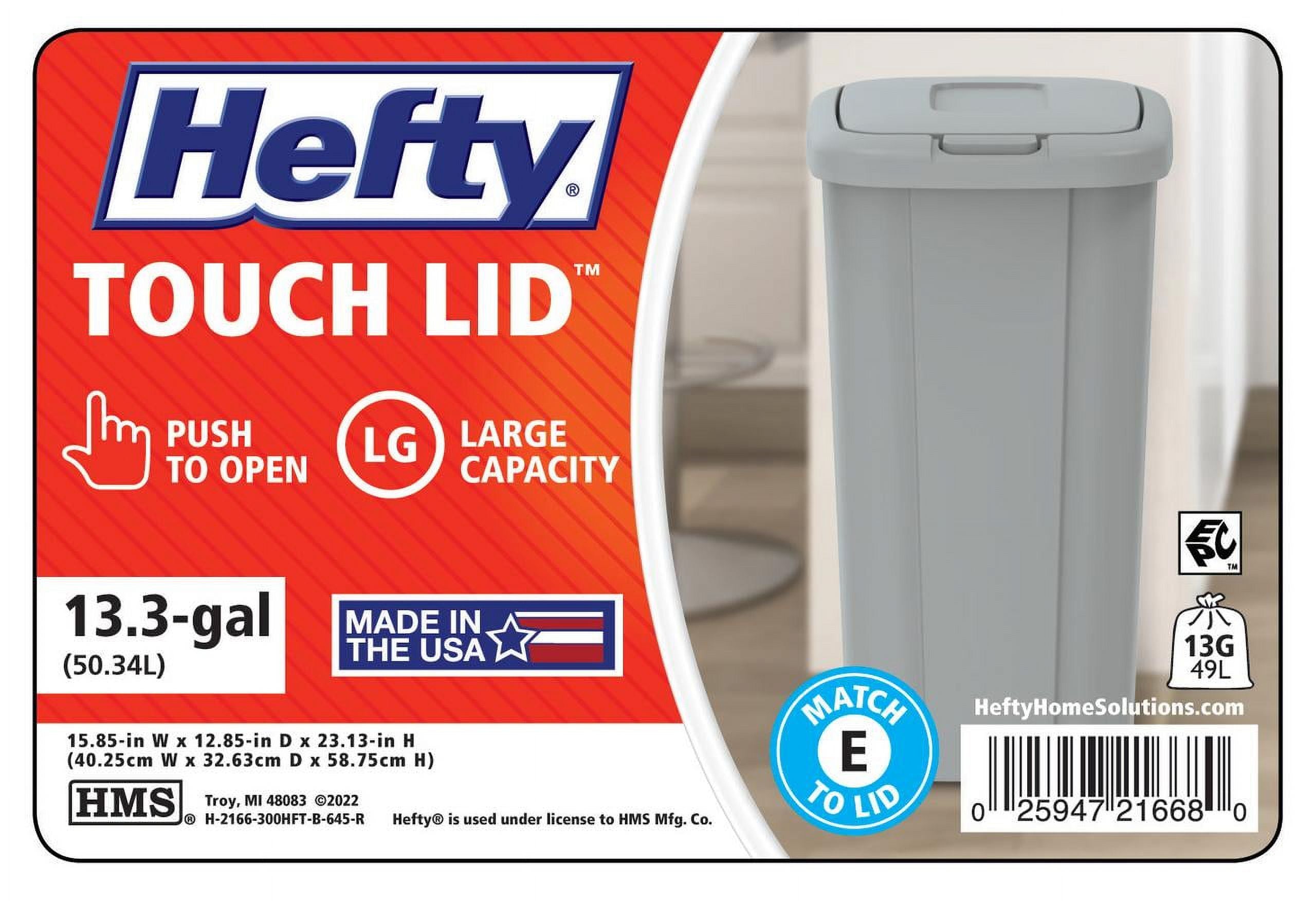 Hefty 13.3 Gallon Trash Can, Plastic Touch Top Kitchen Trash Can, Grey EasyOptionXY LLC